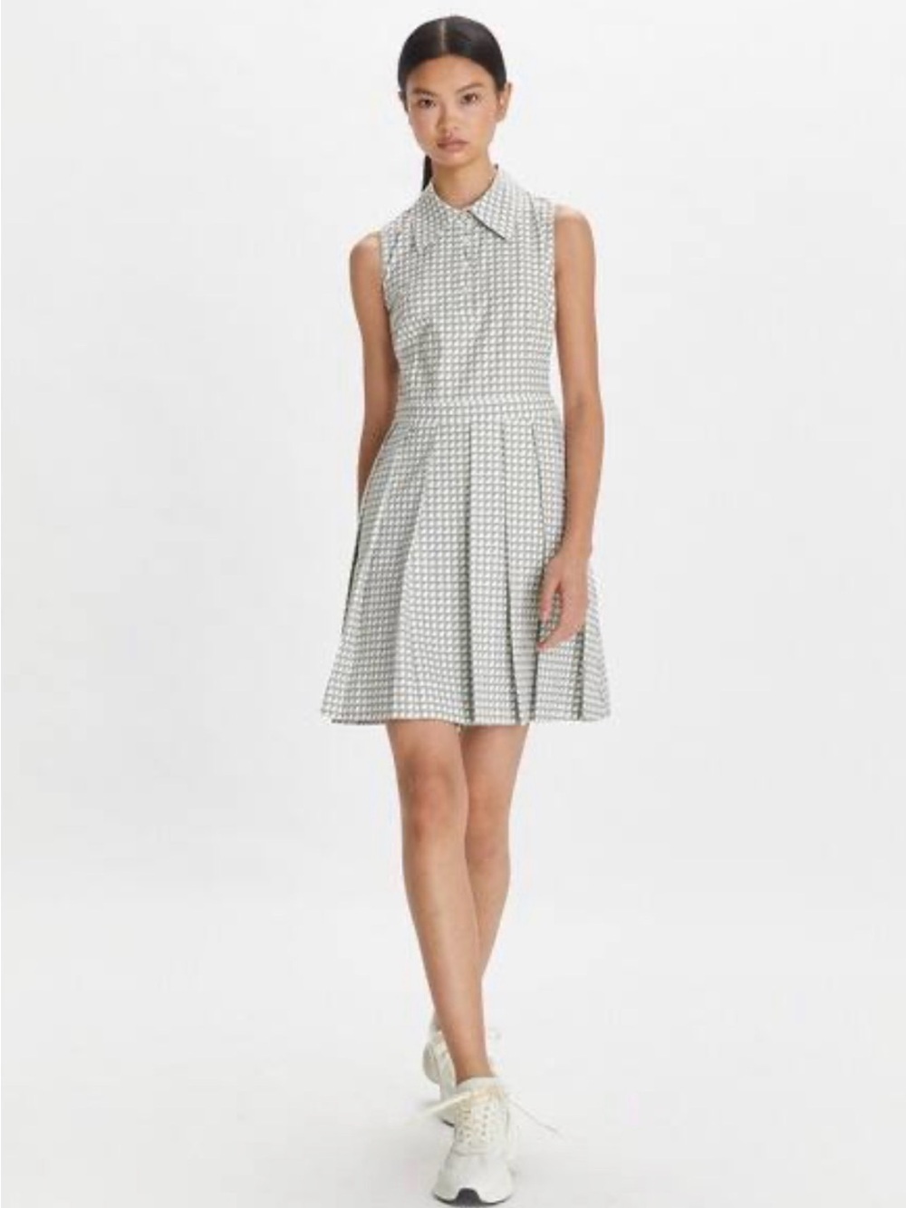 Tory Burch Stretch Golf Pleated Shirt Dress in Grey Gradient Gingham Size 6 - Picture 15 of 15